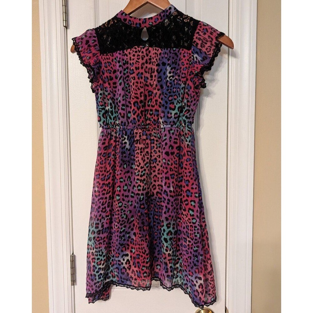 Childrens D-Signed Disney Descendants Rainbow Leopard Print and Black Lace Dress